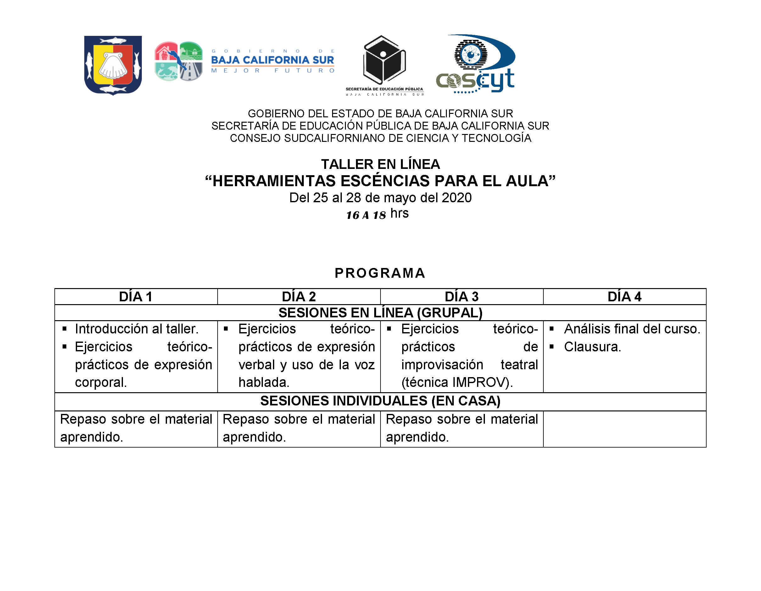 Programa Curso Herramientas escénicas B